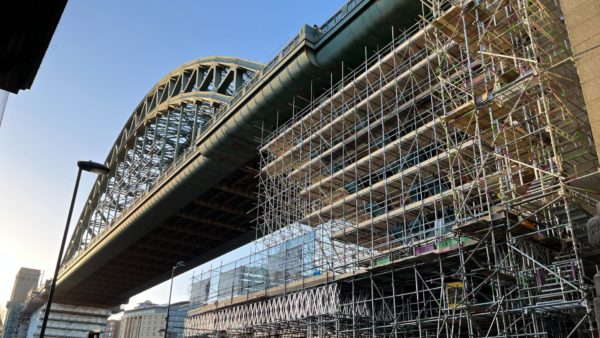 View of Tyne Bridge with an underdeck scaffold structure