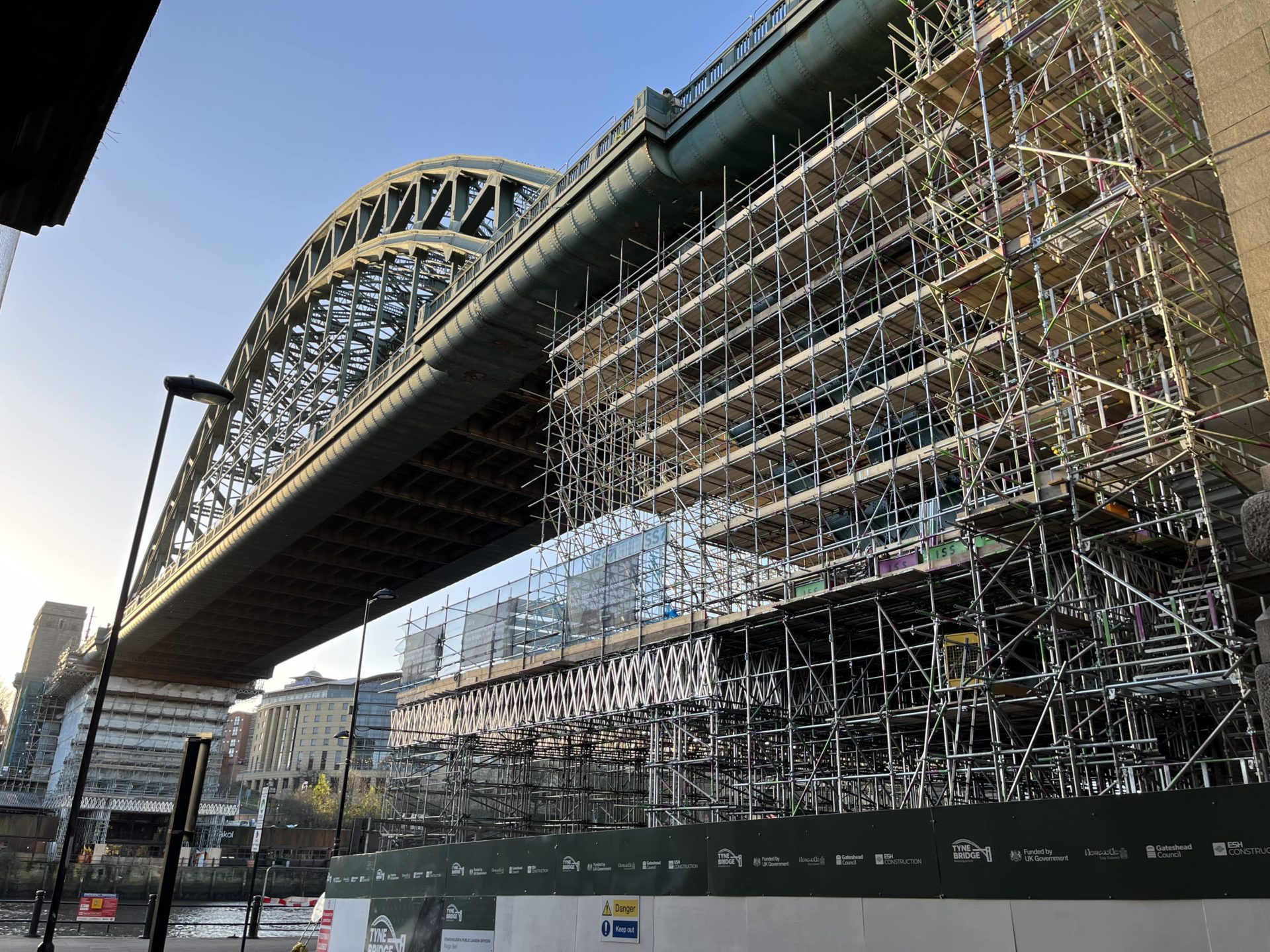 View of Tyne Bridge with an underdeck scaffold structure