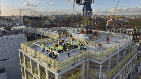 Aerial view of the topping out ceremony at the world's most prestigious residential scheme that Mace is building in London's Mayfair.