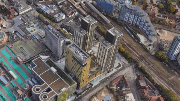 Aerial view of the Victoria Square development in Woking (image: Google).