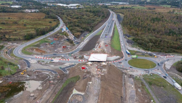 Aerial view of the A465 under construction, which after 23 years is nearing completion.