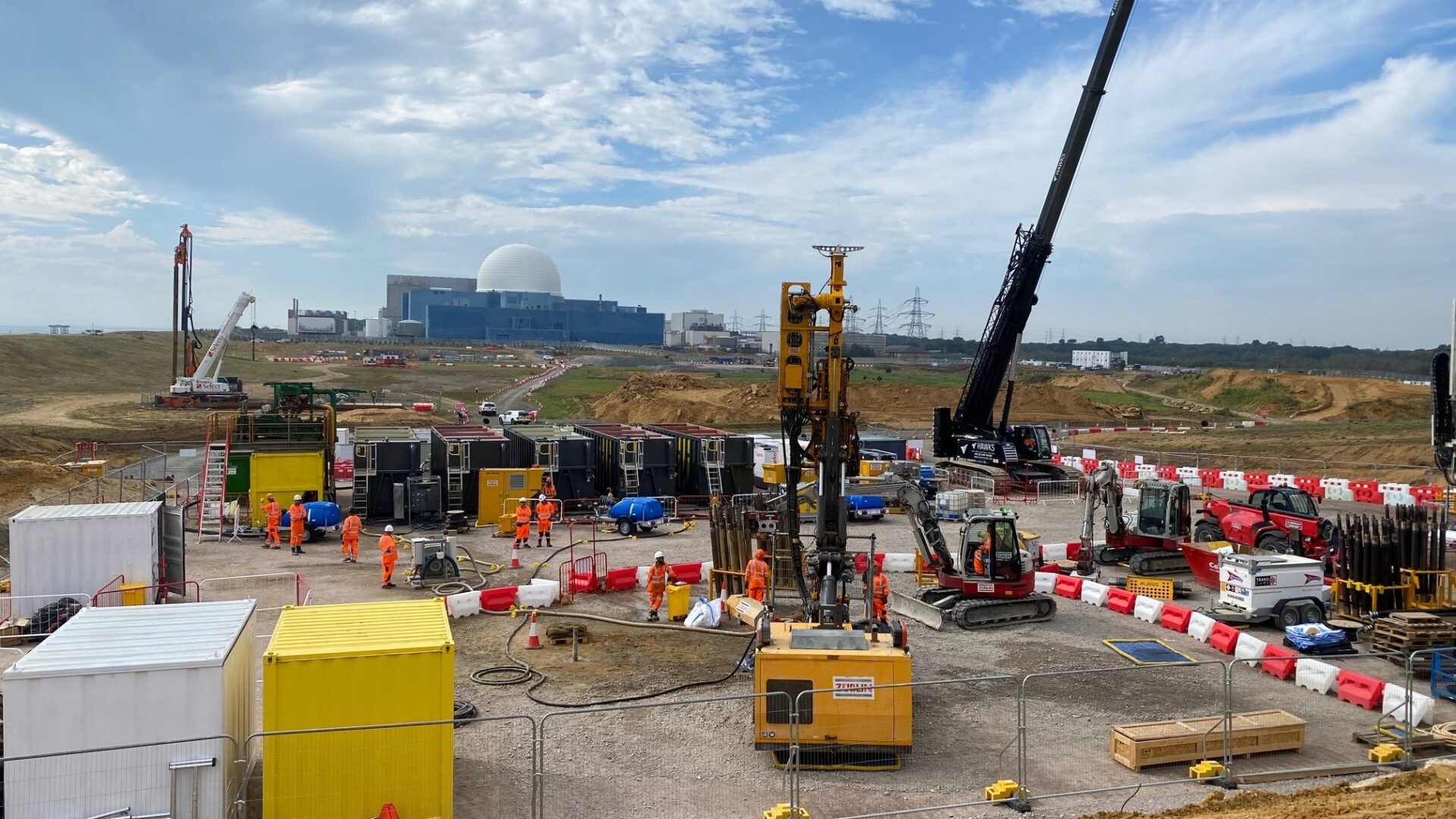 Heavy machinery at a construction site - Strabag is trialling artificial ground freezing at Sizewell C.