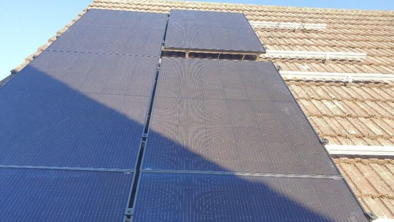 Six solar panels on a roof. A company has been fined £120,000 after a worked fell from that roof and broke his leg.