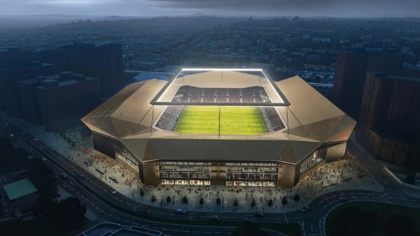 A computer-generated image of the new 25,000-seater stadium that Luton Town Football Club is planning to build