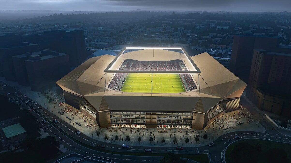 A computer-generated image of the new 25,000-seater stadium that Luton Town FC is planning to build