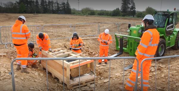 Work to exhume the A47 sarcophagus - a huge Roman coffin has been unearthed during A47 upgrade works