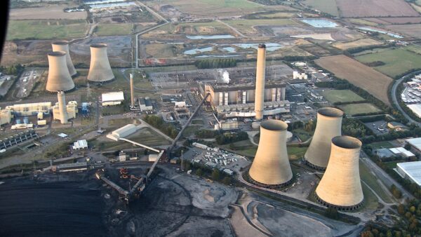 Aerial view from Paramotor of Didcot Power Station, Oxfordshire, England - The police said that the investigation into the partial collapse that killed four demolition workers is 