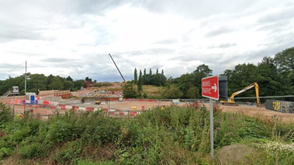 A construction site in the countryside - a Balfour Beatty joint venture can resume works at Glasshouse Wood cutting after HS2 and the Environment Agency resolved a dispute