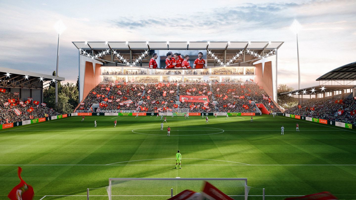 Wrexham Kop stand - A computer-generated image of the new pitch