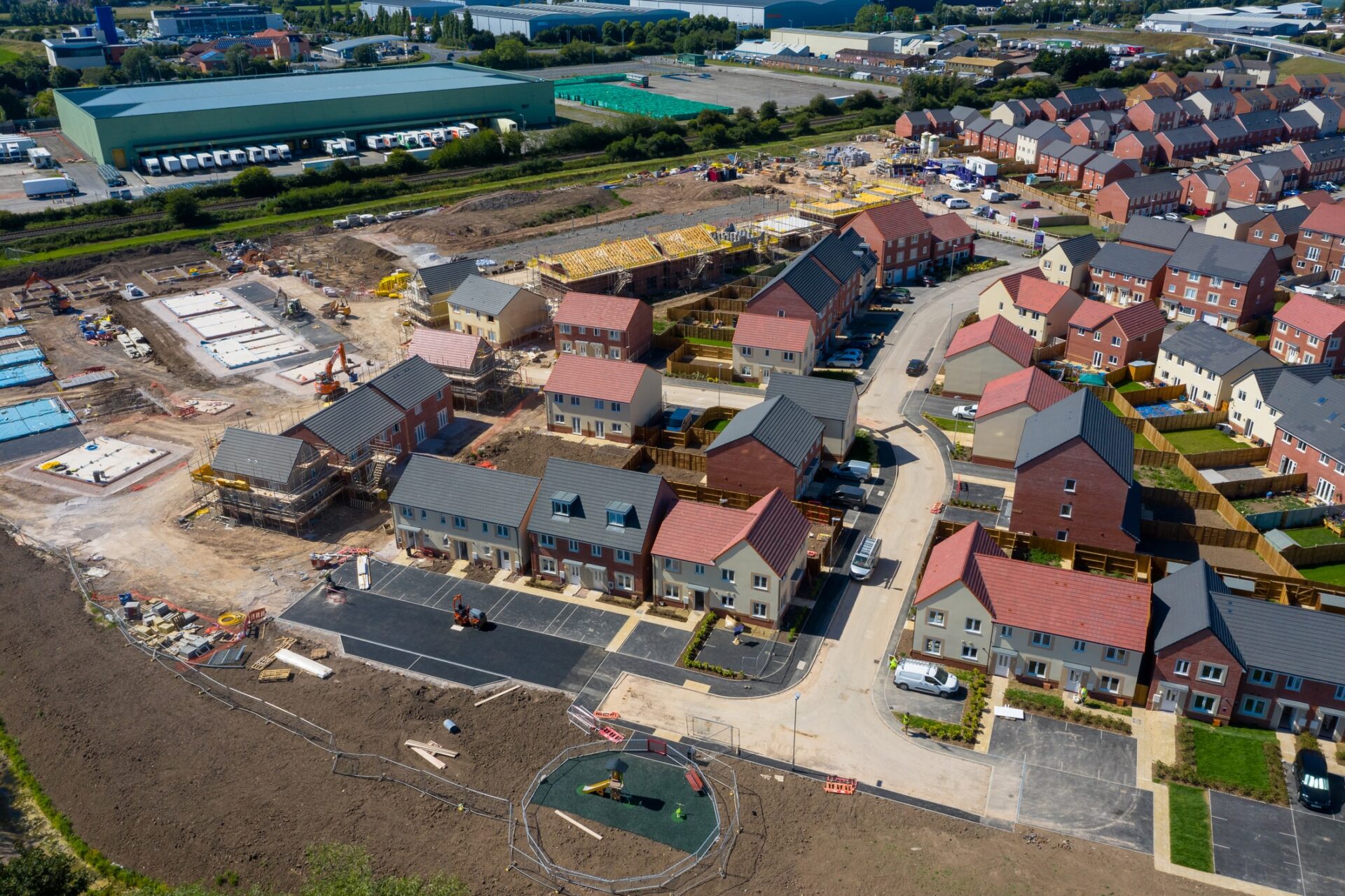 Aerial view of new houses being built - the House of Lords has launched a modular inquiry into the practicalities of the new towns plan