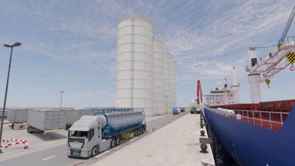 A computer-generated image of the new cement terminal at Port of Liverpool - Medcem and Peel Ports Group are going to redevelop a former P&O dock into a cement terminal