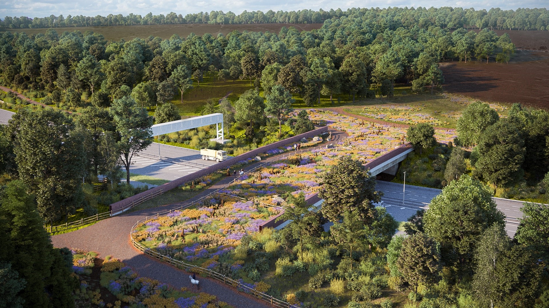 National Highways green bridges - A visualisation of how the Cockrow green bridge will look after completion
