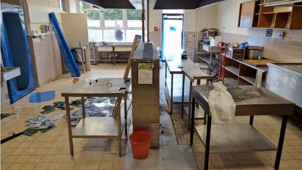 The school kitchen that was being renovated - Barraclough was working as a site supervisor during the refurbishment of the kitchen at the Holy Family Catholic Primary School in Bristol