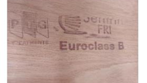A plywood sheet with a stamp saying Sentrin FRI Plywood - the product has been recalled from the UK market