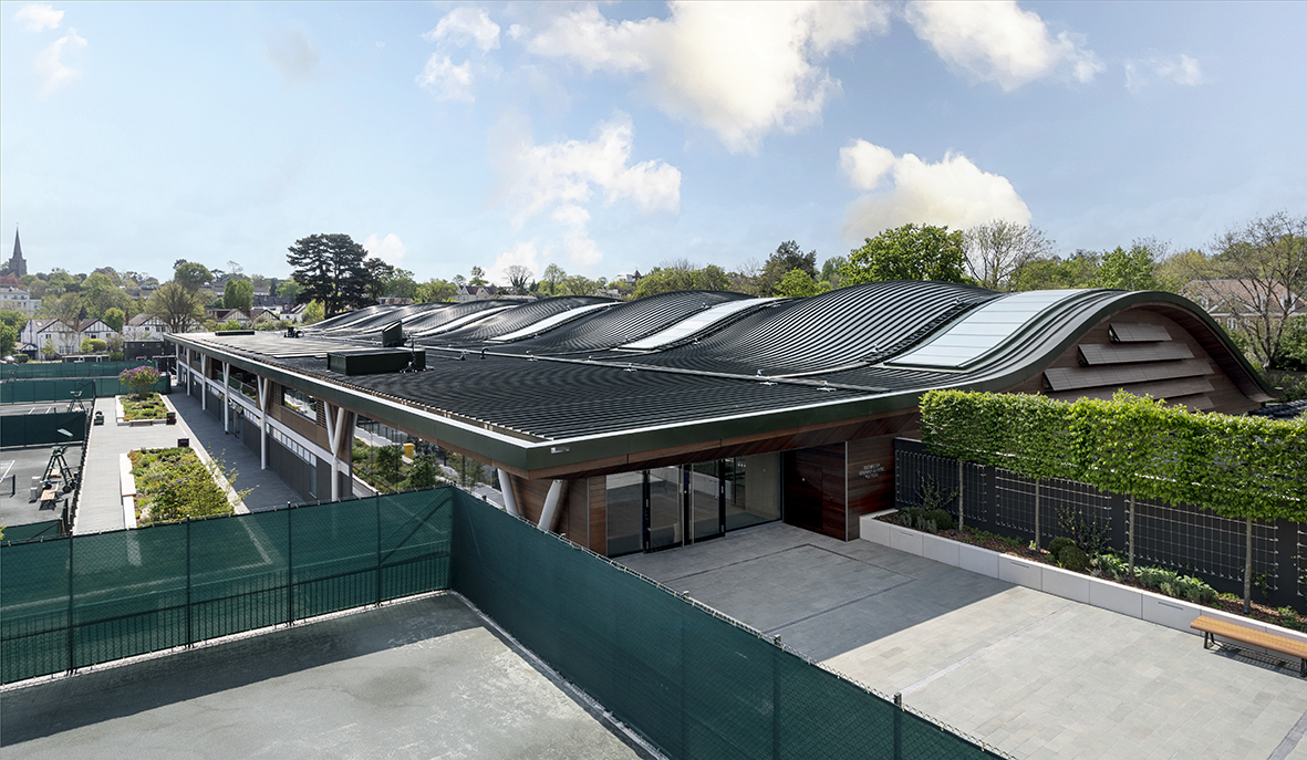 The roof design high points over the centre of the nets to account for lobs. Image: SSDA
