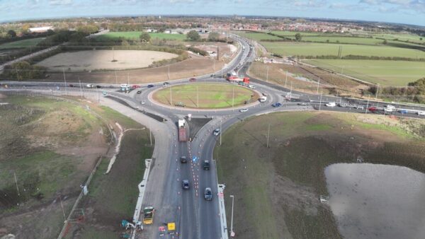 An aerial view of a roundabout