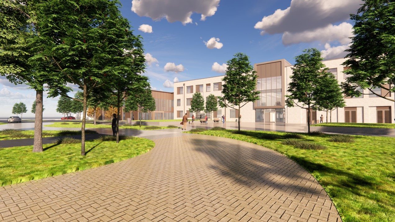 CGI showing the completed secondary school. Image: Alignment Media.