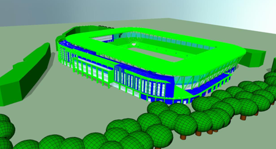 Oxford United’s electric stadium IES VE model of the new Oxford United stadium. Image: Mott MacDonald