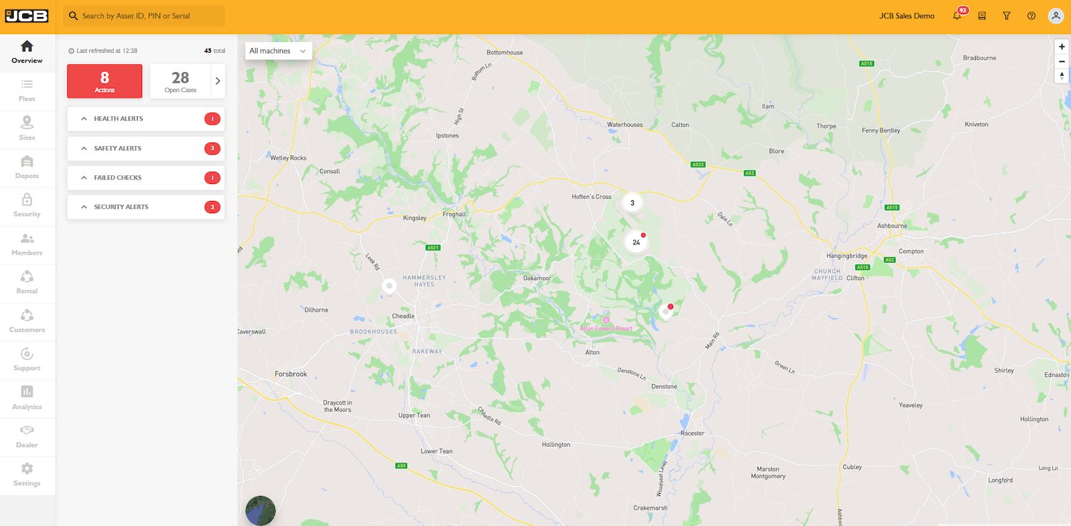 A screen shot of the JCB LiveLink tool in action for Keepmoat carbon JCB story. Image: JCB