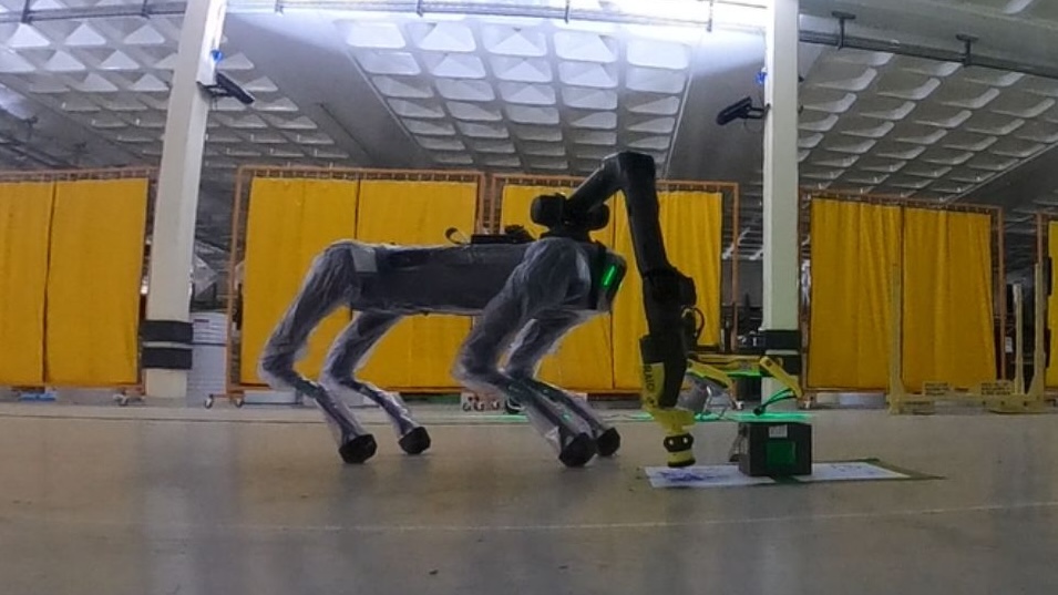 Spot the robot dog at Sellafield, swabbing for radioactivity. Image: Sellafield Ltd.
