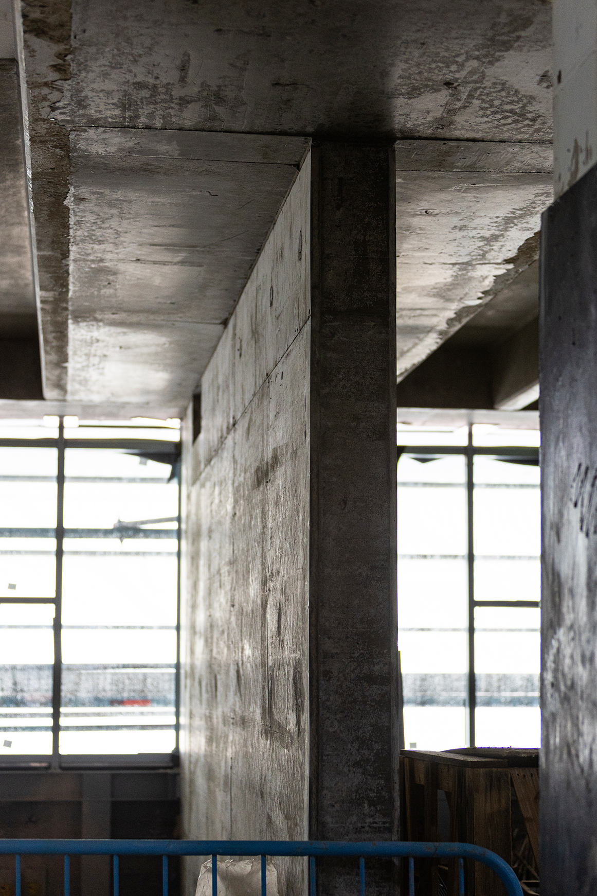 One of the shear walls built to stabilise the building before the structural remodelling. Image: Julie Kim