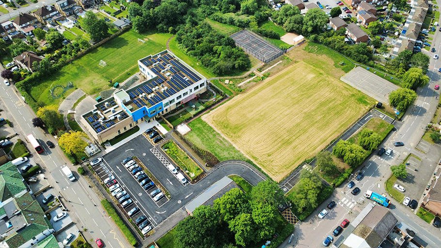 Aerial shot of the school shortly after completion last year. Image: Morgan Sindall