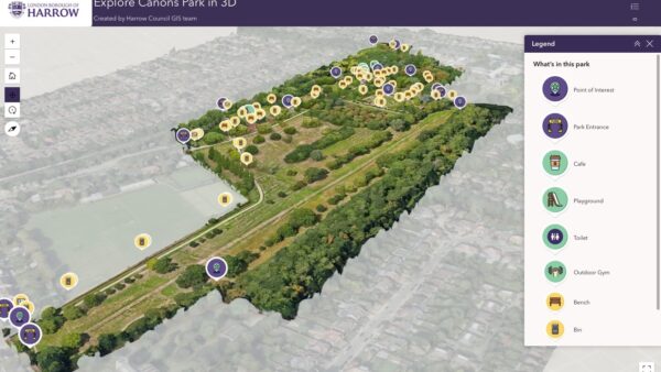 A 3D GIS scan of Cannons Park in the London Borough of Harrow. Image: London Borough of Harrow/Esri UK
