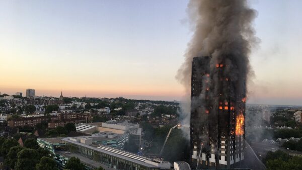 Grenfell Tower on fire, 14 June 2017. Image: Natalie Oxford/Creative Commons/CC BY 4.0