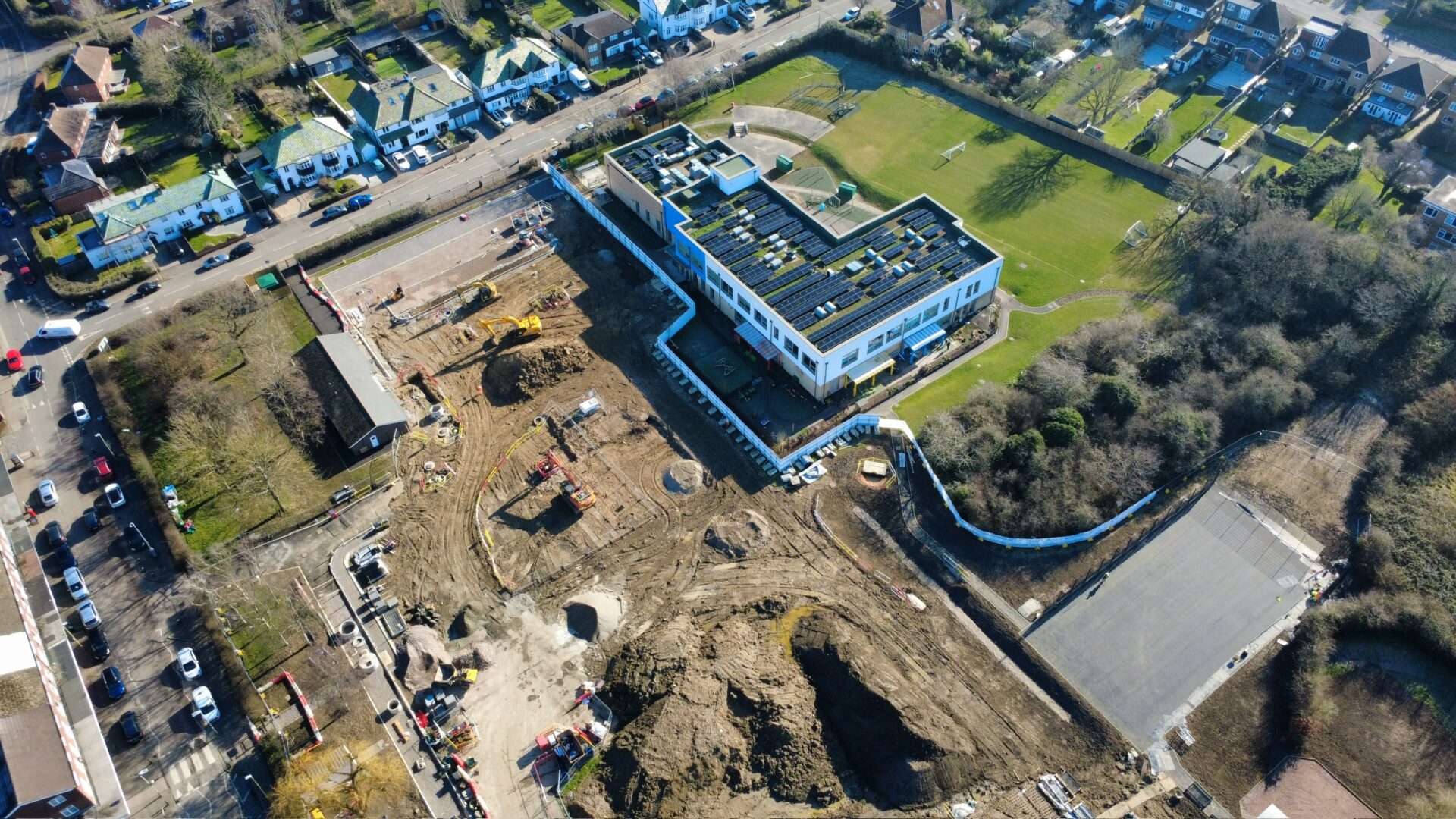 Ground source heat pumps for the heating have been located in bore holes under the new sports pitch at a depth of 150m. Image: Morgan Sindall