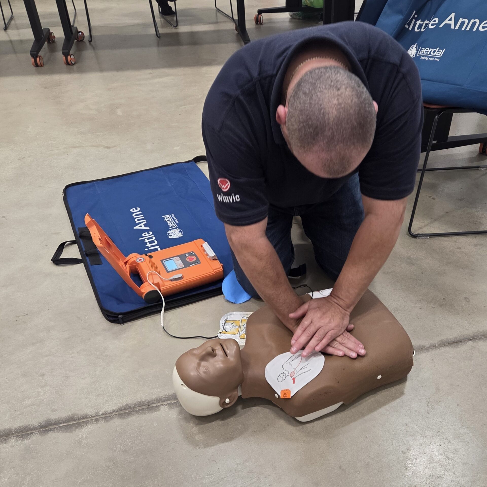Managing medical emergencies - A Winvic team member undertaking first aid trauma training. Image: Turtle Medical