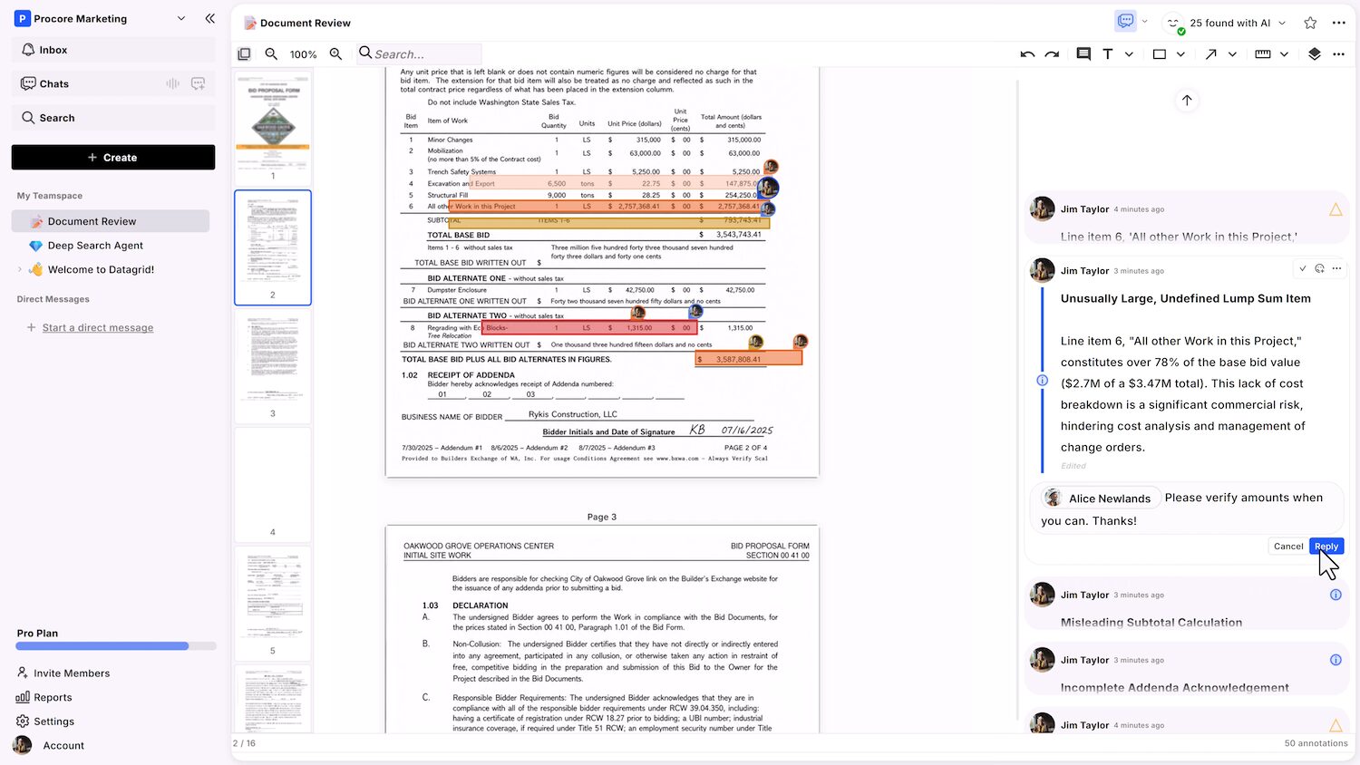 The contract review agent in action. Image: Procore