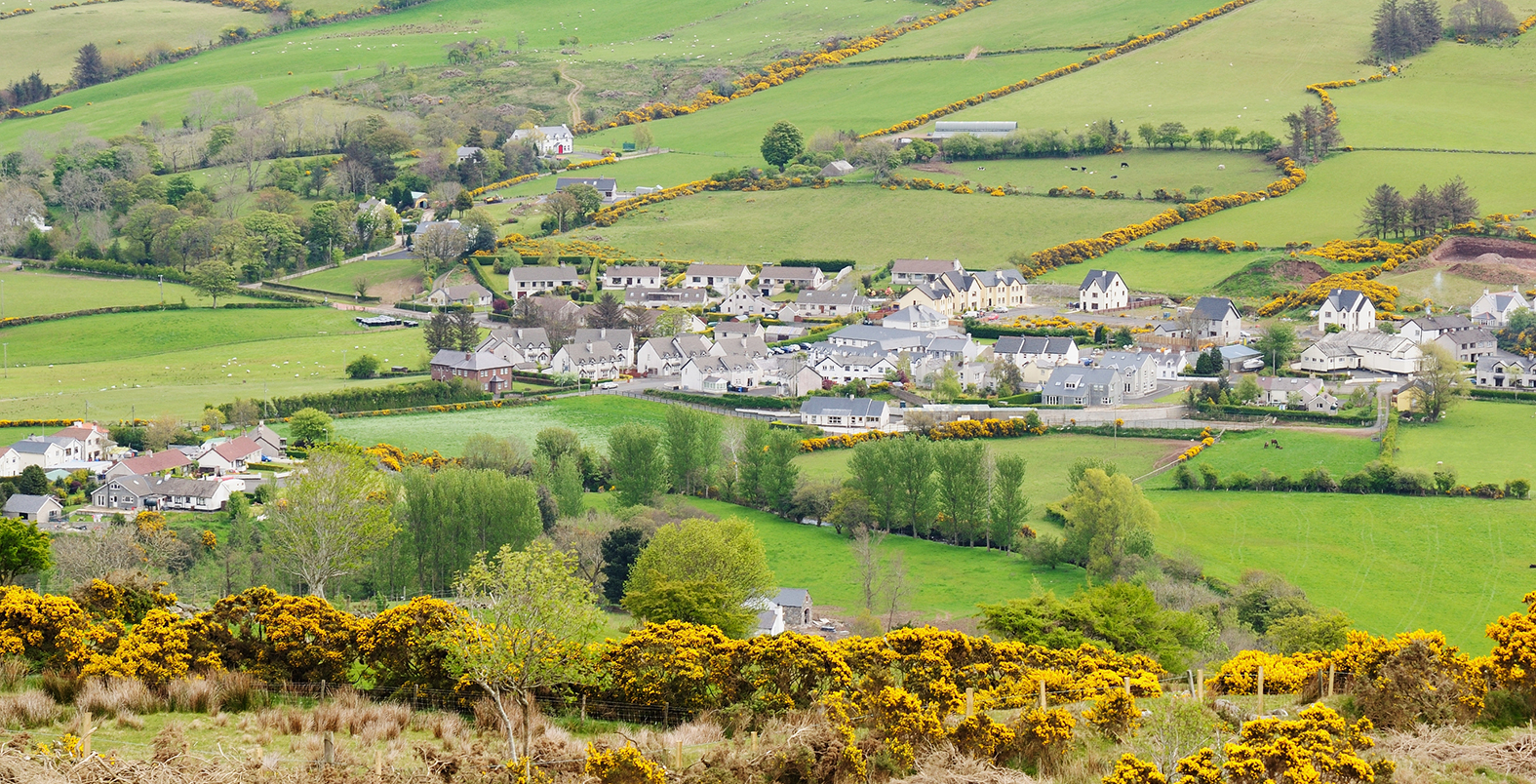 Rural village in the Antrim Glens region of Northern Ireland. Image Dreamstime