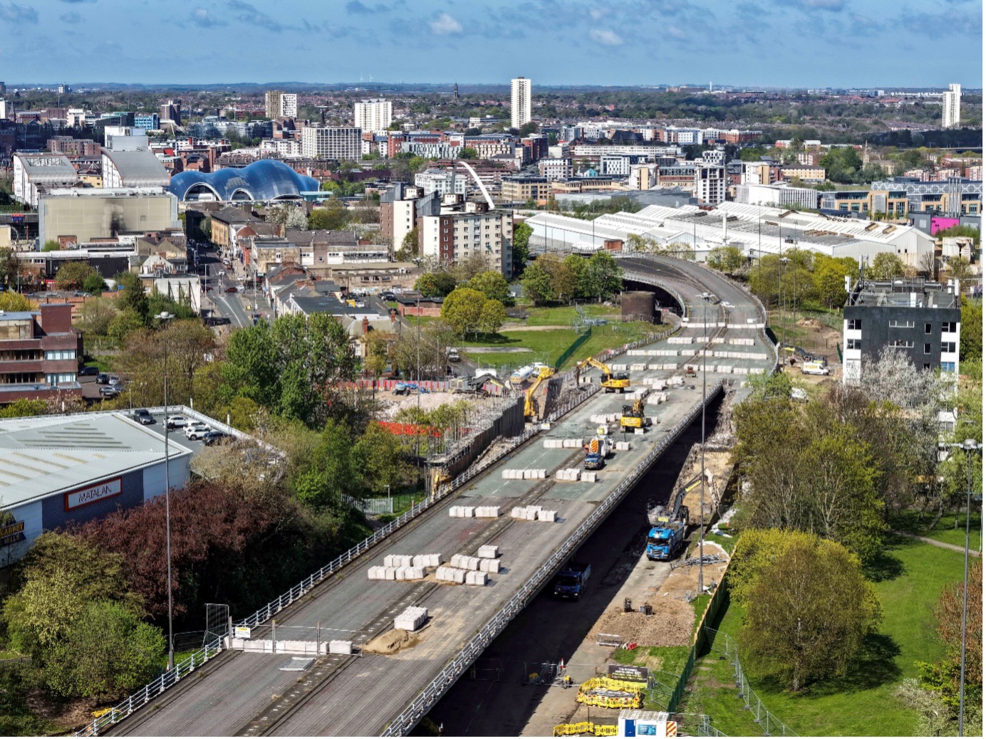 Aerial shot of Gateshead Flyover. Image: BAM UK & Ireland