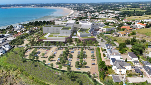 Aerial CGI of Jersey’s Overdale Acute Hospital. Image: Bouygues UK.