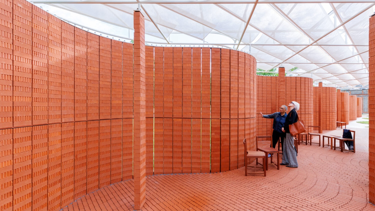 The completed Serpentine Pavilion 2026, designed by Isabel Abascal and Alessandro Arienzo of LANZA atelier. Interior view © LANZA atelier. Photo: Iwan Baan; courtesy Serpentine.