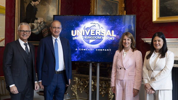 The park’s name and logo were unveiled yesterday at 11 Downing Street, where chancellor Rachel Reeves and culture secretary Lisa Nandy hosted Brian Roberts, chairman of Comcast Corporation, and Mark Woodbury, chairman and chief executive of Universal Destinations & Experiences. Image: Comcast NBCUniversal.