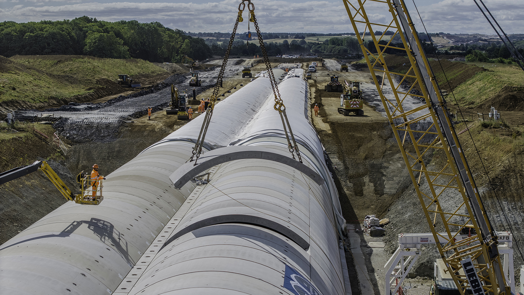 HS2 Chipping Warden - One of five giant tunnels required for the London to Birmingham HS2 London project was lifted into position