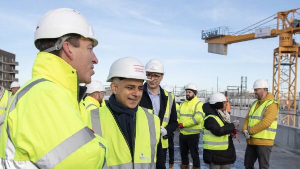 London Mayor Sadiq Khan in Greenwich last May, when he announced that some green gelt land would be released for housing. Image: Office of the Mayor of London.