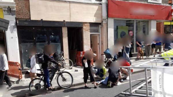 Sheeting acted like a sail, making the tower scaffold topple and injure two people seriously. Image: HSE.