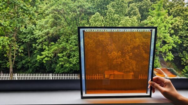 The 30cm x 30cm panel can convert 22% of bright indoor light into electricity, as well as 14% of sunlight. Image: UCL.