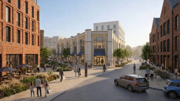 The plan is to build a 70-unit, open-air outlet retail village with a food quarter, 120-key hotel and up to 60 homes with views over the river. Image: Rioja Estates and Willmott Dixon Developments.