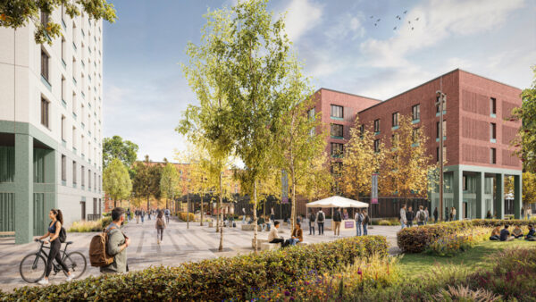The scheme targets a biodiversity net gain of 11.7% through new planted habitats, orchards and biosolar roofs. Image: Graham Group.
