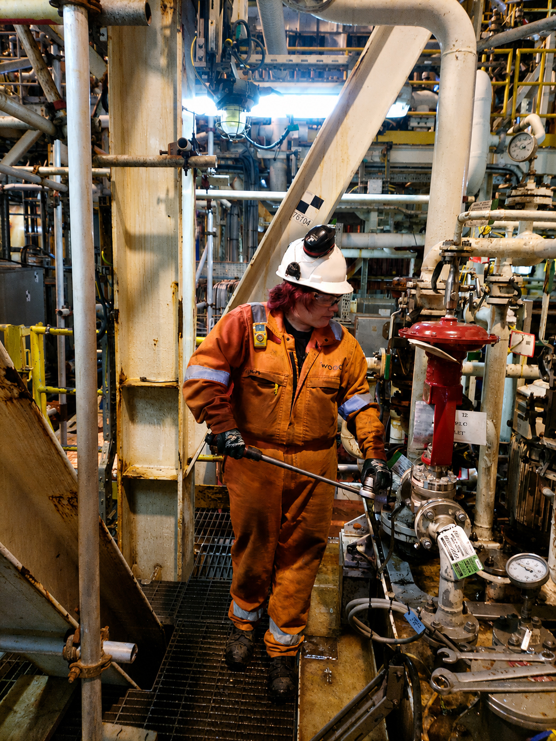 engineering construction - Rachel Frieslick is a mechanical technician working for Wood on the Buzzard oil rig in the North Sea.