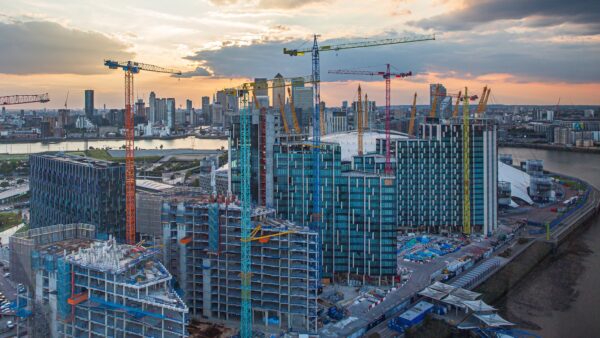 Tower cranes on a London residential project for productivity framework story. Image: 150643242 | Construction © Fuzja44 | Dreamstime.com